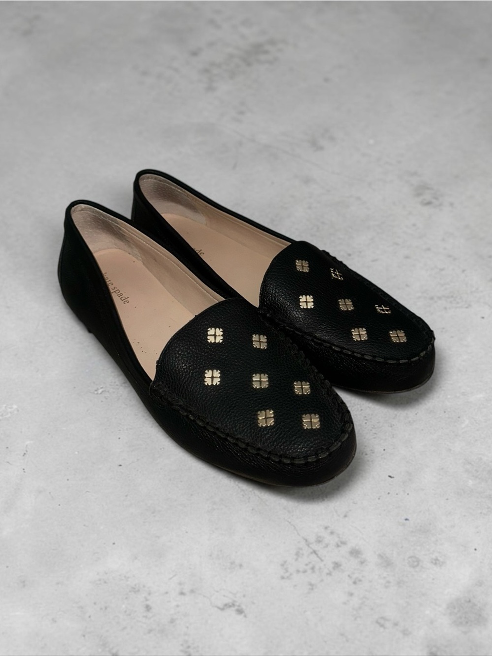Kate Spade New York Cyanna Leather Stud Deck Driver Black Slip On Loafers Sz 11